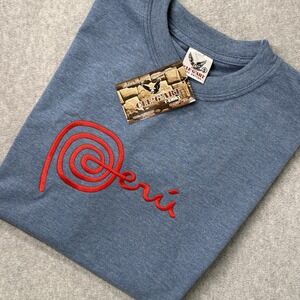 Peru Souvenir T-Shirt CLE'GART Small Blue Red Embroidered Logo Made‎ in Peru